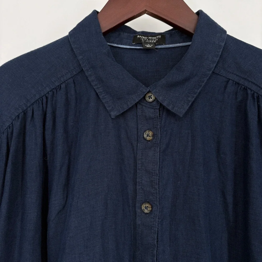J. Crew Relaxed-Fit Short-Sleeve Baird McNutt Irish Linen Shirtdress Navy L